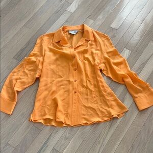 Coldwater Creek Vibrant Orange Button-Down Shirt 100 💯 procent silk